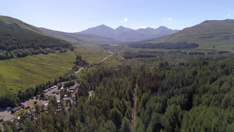 Aerial-pushing-shot-over-Tyndrum-looking-south-east-towards-Ben-More