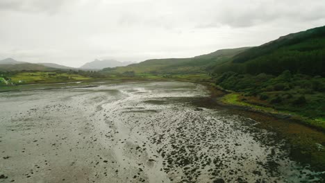 Aerial-Over-Low-Tide-Landscape-In-Portree-In-Isle-Of-Skye