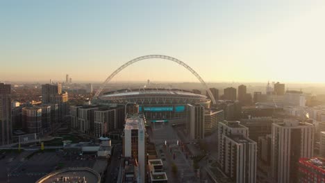 Wembley-stadium-arena-entrance-with-cityscape-in-background,-London