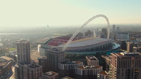Wembley-Stadium-and-cityscape,-London.-Aerial-circling