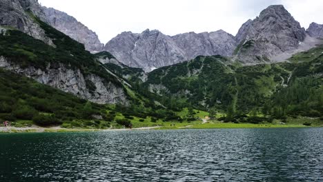 Seebensee-lake-in-the-Austrian-Alps-Aerial-water