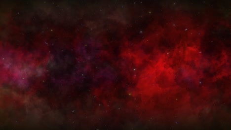 CGI-universe-zoom-through-of-stars-in-pink-red-cloudy-nebula-in-space,-wide-view