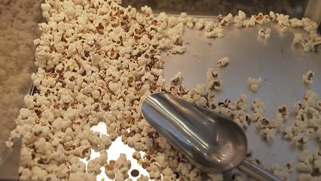 wide-shot-with-few-fresh-popcorn,-made-in-an-industrial-popcorn-machine