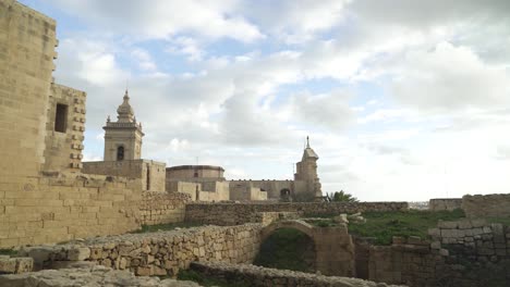 Panoramic-View-of-Cittadella-Fortress-on-Sunny-Day-in-Winter-on-Gozo-Island
