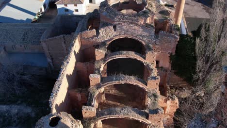 Aerial-view-of-a-church-bombed-and-destroyed-during-the-Spanish-Civil-War-in-Belchite,-Zaragoza-