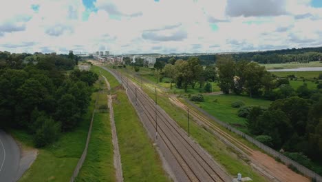 Empty-traintrack-arial-pan-drone-shot