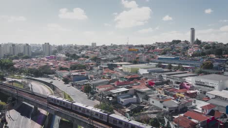 Aerial-landscape-image---Flying-over-slum-in-district-of-Capão-Redondo,-São-Paulo-City-in-Brazil
