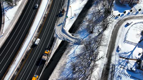 An-aerial-view-of-a-highway-after-a-snow-storm