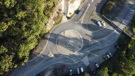 Top-down-view-rotating-slowly-around-a-roundabout