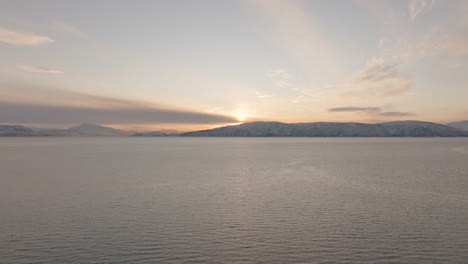 Norwegian-Fjords-At-Sunset-Near-Tromso-Norway---aerial-drone-shot