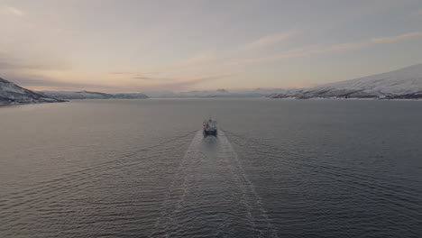 Aerial-view-of-freight-cargo-ship-in-Norwegian-Sea