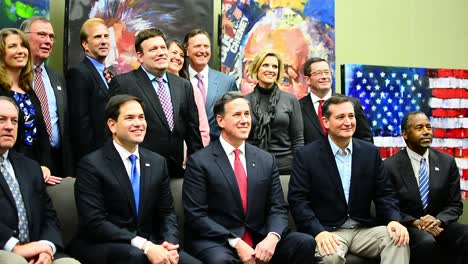 Presidential-Candidates-Mike-Huckabee,-Marco-Rubio,-Rick-Santorum,-Ted-Cruz,-Ben-Carson-Photo-With-Frank-Luntz