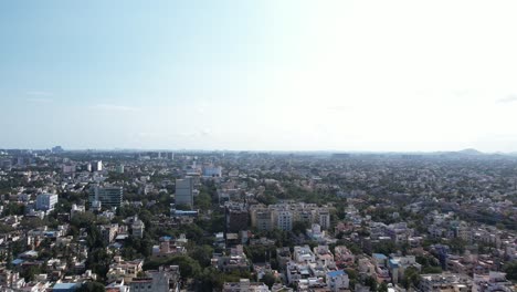 Aerial-Shot-of-Sunrise-over-Chennai-City,-India,-On-A-Beautiful-Morning