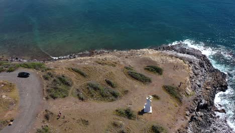 Excellent-Aerial-Shot-Of-The-Lighthouse-On-Mcgregor-Point-In-Maui,-Hawaii