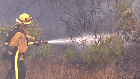 Firefighters-Use-A-Hose-And-Water-Against-The-Flames-Of-The-Alisal-Fire-Burning-Along-The-Gaviota-Coast-In-Santa-Barbara-County