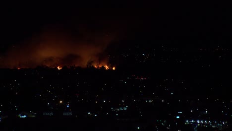 A-Large-Raging-Fire-Burns-At-Night-In-An-Urban-City-Area