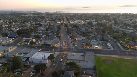 Good-Aerial-Over-Generic-California-Suburbia-Coastal-City-Town-Of-Ventura-At-Dusk-Or-Night-With-Suburban-Buildings-And-Traffic