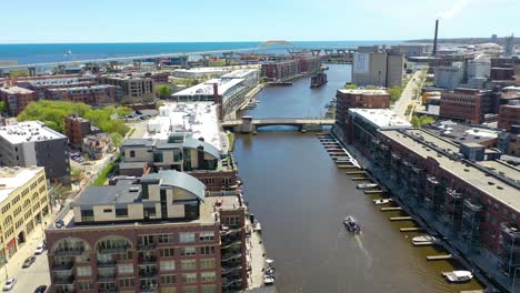 Good-Drone-Aerial-Of-Modern-Apartments-Along-The-Menominee-And-Milwaukee-Rivers-In-Milwaukee-Wisconsin
