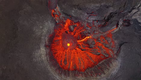 Drone-Aerial-Top-Down-View-Of-Active-Volcano-Crater-Fagradalsfjall-Volcano-On-The-Reykjanes-Peninsula-In-Iceland