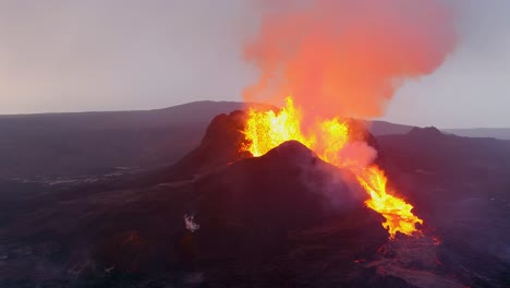 Amazing-Night-Drone-Aerial-Of-The-Dramatic-Volcanic-Eruption-Of-The-Fagradalsfjall-Volcano-On-The-Reykjanes-Peninsula-In-Iceland