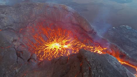 Amazing-Night-Drone-Aerial-Of-The-Dramatic-Volcanic-Eruption-Of-The-Fagradalsfjall-Volcano-On-The-Reykjanes-Peninsula-In-Iceland
