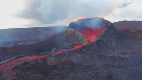 Amazing-Aerial-Approach-Of-Lava-Flowing-From-The-Crater-At-The-Fagradalsfjall-Volcano-Volcanic-Explosive-Eruption-In-Iceland