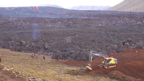 Construction-Equipment-Tries-In-Vain-To-Make-Dam-Or-Barrier-To-Block-The-Lava-Flow-At-The-Fagradalsfjall-Volcano-Volcanic-Eruption-In-Iceland