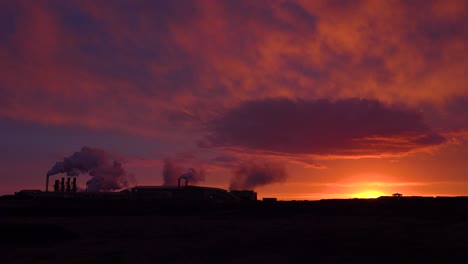 Establishing-Shot-At-Sunset-Of-A-Geothermal-Power-Plant-Producing-Clean-Energy-In-Iceland