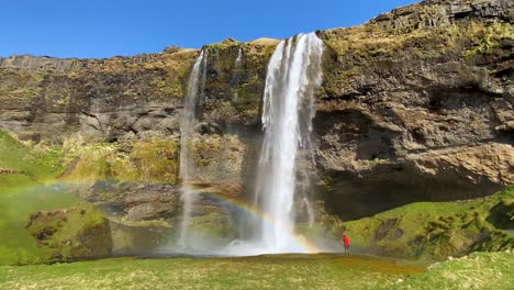 Establishing-Shot-Of-The-Beautiful-Seljalandsfoss-Waterfall-In-South-Iceland