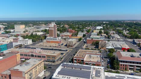 Aerial-Establishing-Shot-Downtown-Business-District-Of-Stockton,-California