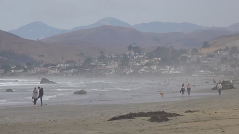 Menschen-Gehen-Am-Strand-Von-Cayucos-In-Der-Nähe-Von-Morro-Bay,-Kalifornien