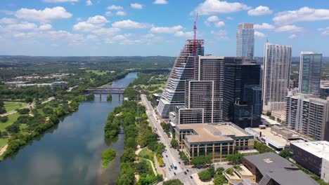Aerial-Of-Businesses-And-Office-Towers-In-Downtown-Austin-Texas