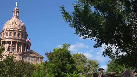 Establishing-Shot-Of-The-Texas-State-Capitol-Building-In-Austin,-Texas-Framed-In-Trees