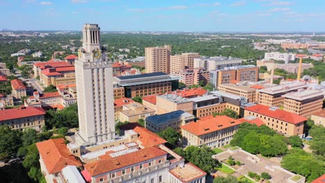 Very-Good-Aerial-Establishing-Shot-Of-The-University-Of-Texas-Campus-In-Austin,-Texas