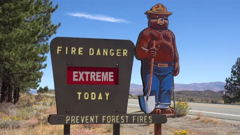 A-Sign-Along-A-Highway-Warns-Motorists-That-Smokey-The-Bear-Says-There-Is-Extreme-Fire-Danger-Today-And-To-Prevent-Forest-Fires