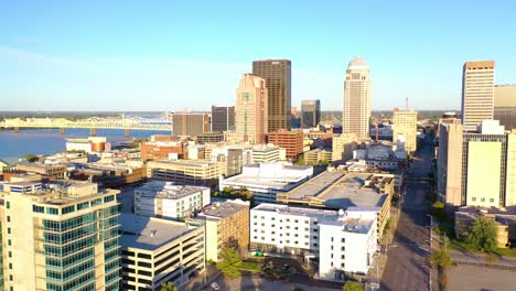 Aerial-Establishing-Shot-Of-The-Downtown-Business-District-Of-Louisville,-Kentucky