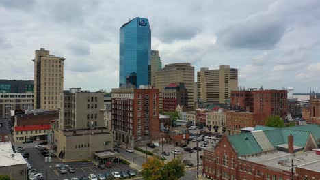 Rising-Aerial-Shot-Of-The-Downtown-Business-District-Skyline-Of-Lexington,-Kentucky
