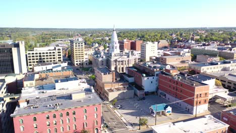 Good-Aerial-Of-Downtown-Lafayette-Indiana-And-Courthouse-Tower-Statue