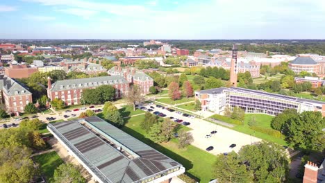 Aerial-Pan-Over-The-University-Of-Illinois-College-Campus-In-Champaign-Urbana-Illinois