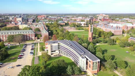 Aerial-Over-The-University-Of-Illinois-College-Campus-In-Champaign-Urbana-Illinois