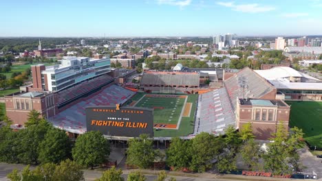 Aerial-Over-The-University-Of-Illinois-College-Football-Stadium-In-Champaign-Urbana-Illinois