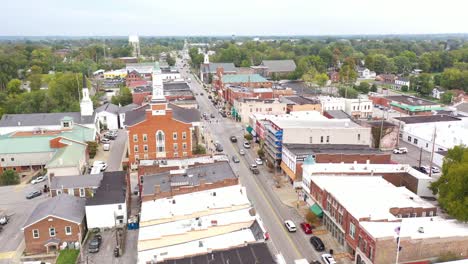 Aerial-Over-Typical-American-Usa-Small-Town,-Versailles,-Kentucky