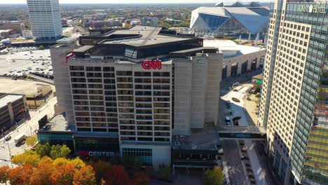 Aerial-Of-Cnn-Headquarters-In-Atlanta,-Georgia,-Corporate-Center-Of-The-Cable-News-Network