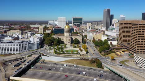 Good-Aerial-Of-The-Atlanta-State-Capitol-Building-In-Atlanta,-Georgia-With-Skyline-Background