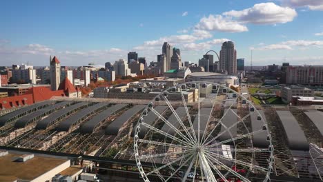 Nice-Aerial-Over-Downtown-St-Louis-Missouri-With-Ferris-Wheel-Foreground