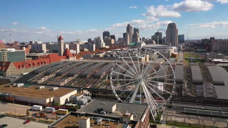 Nice-Aerial-Over-Downtown-St-Louis-Missouri-With-Ferris-Wheel-Foreground