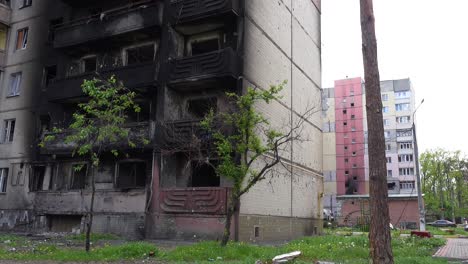 Tilt-Up-Apartment-Complexes-Are-Bombed-And-Burned-In-Irpin-Ukraine-As-A-Result-Of-The-Russian-Invasion-And-Aggression