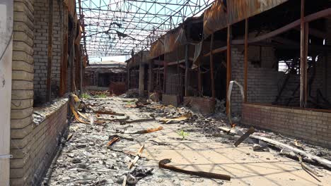 A-Shopping-Center-Is-Destroyed-And-Burned-Following-A-Russian-Missile-Attack-On-The-City-Of-Kharkiv,-Ukraine