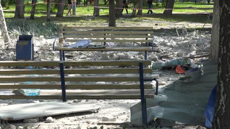 Rubble-From-A-Russian-Rocket-Attack-On-A-City-Park-In-Kharkiv,-Ukraine
