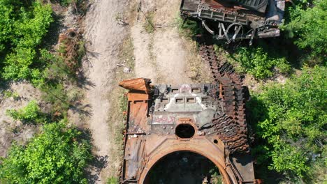 Aerial-Over-Destroyed-And-Abandoned-Russian-Tanks-And-War-Equipment-Left-Along-A-Road-During-Ukraine'S-Summer-Offensive